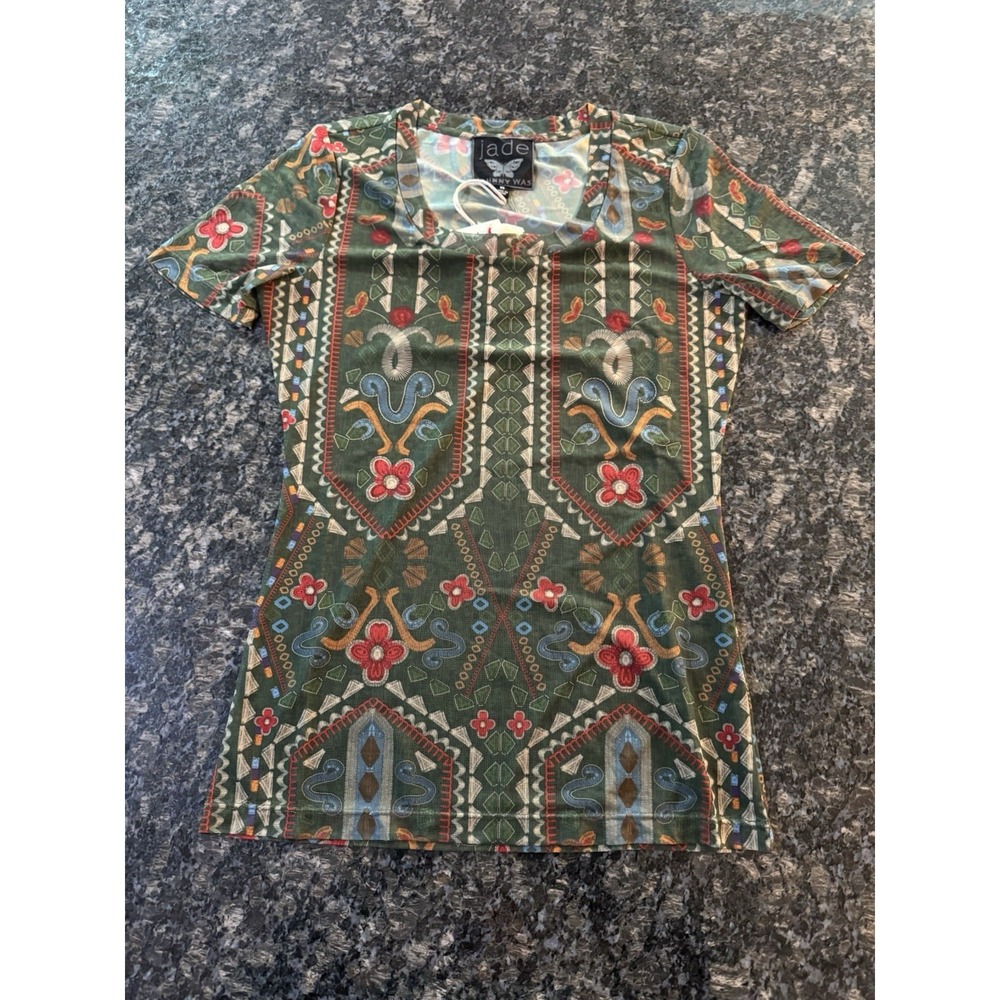 Johnny Was Nanette‎ Floral Mesh Short-Sleeve T-Shirt Floral Paisley Xs NWT